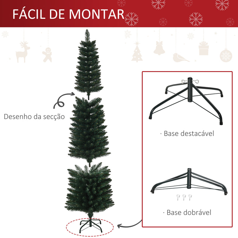 Árvore de Natal Artificial Altura 180cm com 380 Ramos de Folhas de PVC Ignífugos Base Dobrável e Suporte Metálico Decoração de Natal para Interiores Ø56x180cm Verde