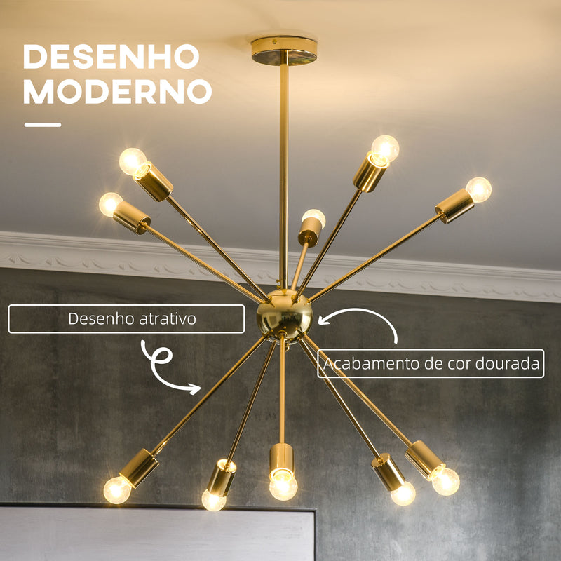 Candeeiro Suspenso Elegante Candeeiro de Teto de Metal Suporte para Lâmpada E27 Máx. 25W para Sala de Estar Sala de Jantar Dormitório 65x65x78,5cm Dourado