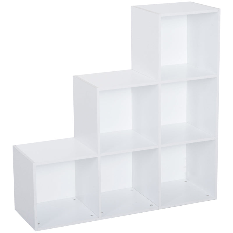 Estante de livros em Forma de Escada Armário de Arrumação 6 Cubos Estante de Exposição 91,5x29,5x91,5cm Branco