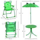 Conjunto de Mesa e Cadeira de Jardim Conjunto de Picnic Dobrável para Crianças Conjunto de Mesa com Chapéu de Sol com Altura Ajustável 100-125cm Desenho de Sapo Verde