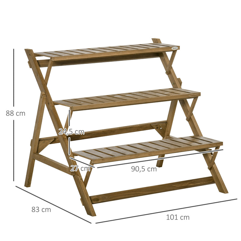 Suporte de Madeira para Plantas em Forma de Escada com 3 Prateleiras Dobrável Suporte de Vasos de Plantas para Decoração de Interiores e Exteriores 101x83x88cm Marrom