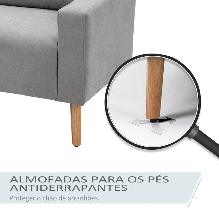 Sofá de 2 Lugares Sofá Moderno Estofado em Poliéster com 2 Almofadas Apoio para os Braços e Pés de Madeira de Borracha para Dormitório Escritório 145x76x88 cm Cinza