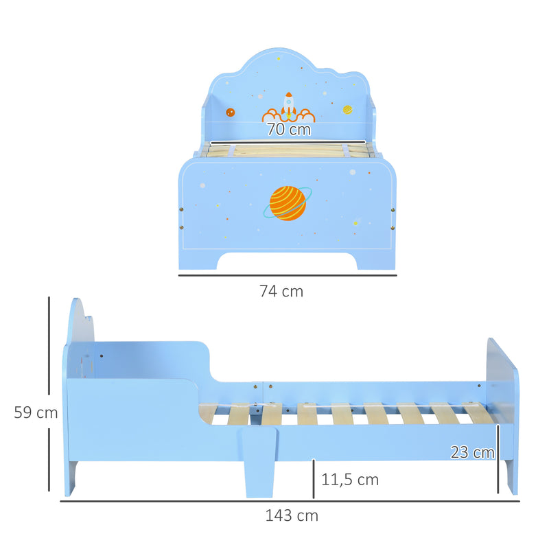 Cama para Crianças de 3-6 Anos 143x74x59cm Cama Infantil de Madeira com Barreiras de Proteção Carga Máxima 80kg Azul