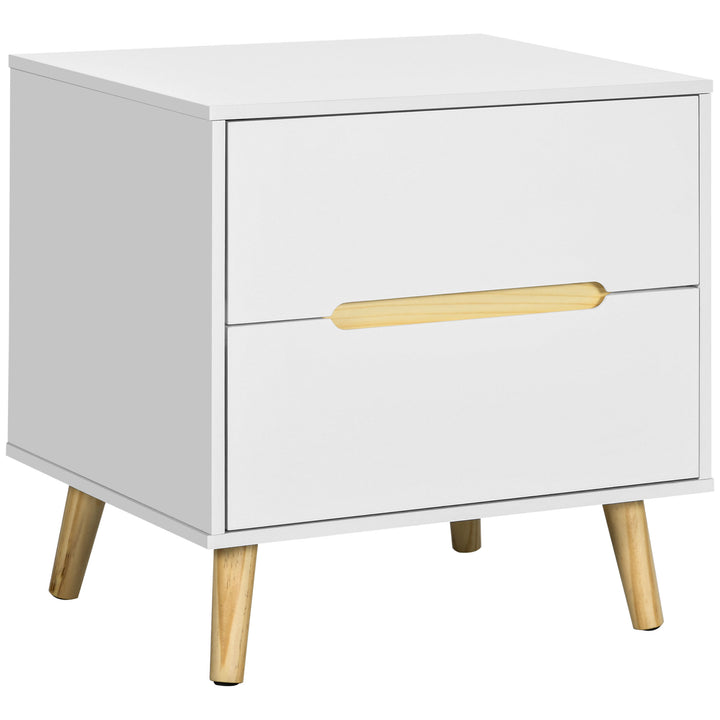Mesa de Cabeceira com 2 Gavetas e Pés de Madeira Mesa de Cabeceira para Dormitório Escritório Estilo Moderno 50x40x50,5cm Branco