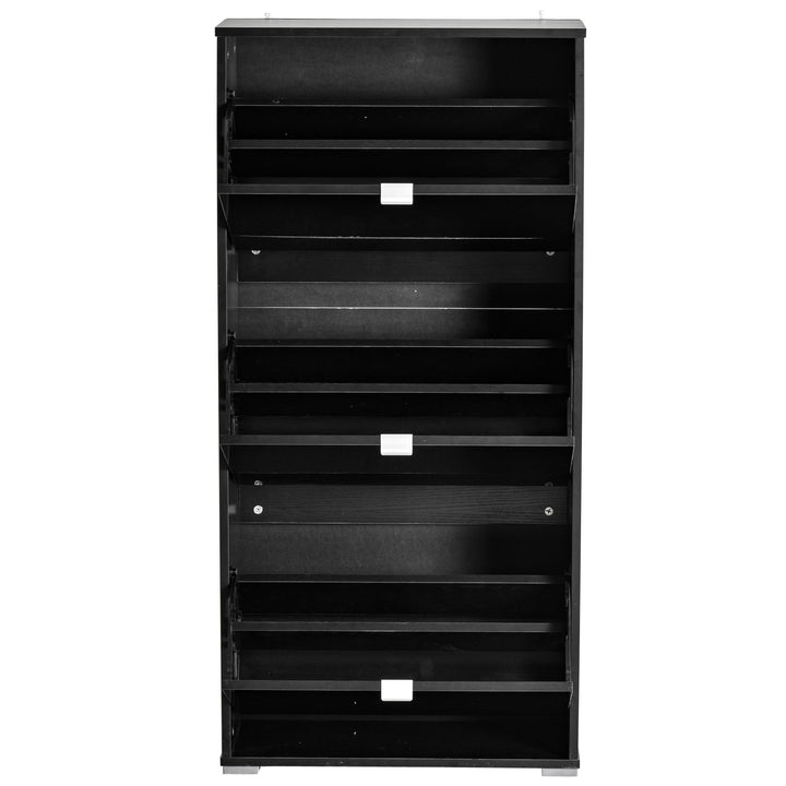 Armário de sapatos com 6 prateleiras Porta Inclinada capacidade de 18 Pares Preto