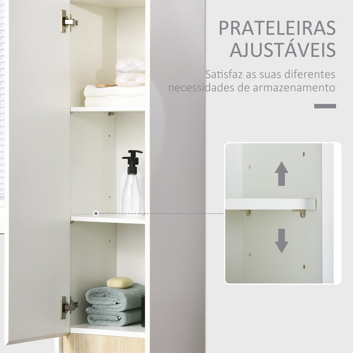Coluna Casa de Banho Armário Auxiliar Casa de Banho de 5 Níveis com Prateleiras Ajustáveis Armário Multiusos para Duches Casa de Banho 30x33x165cm Branco