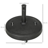 Base para Chapéu de Sol de Resina 23,5 kg com Rodas e Alça Retrátil Base para Chapéu de Sol Quadrada para Mastros de Ø32/48 mm para Jardim Varanda Pátio Ø53x41 cm Preto