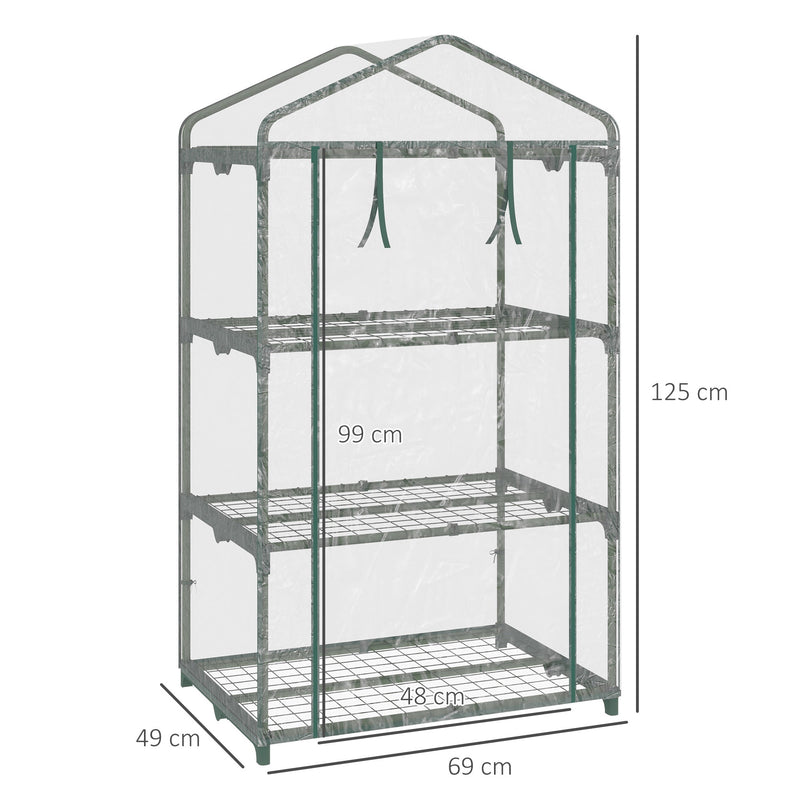 Estufa de Jardim com 3 Prateleiras Metálicas e Porta Enrolável Estufa de Varanda Exterior para Cultivo de Plantas Flores 69x49x125cm Transparente