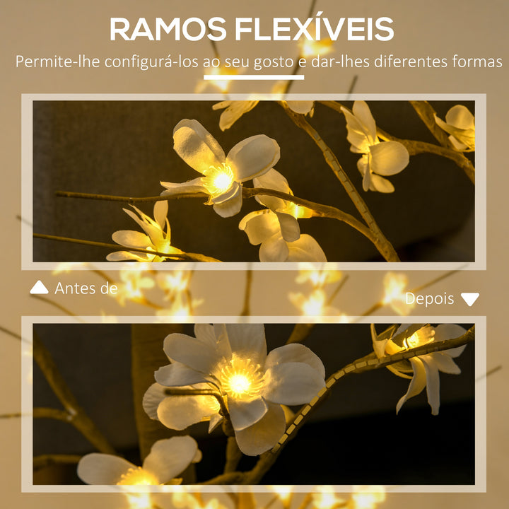 Árvore Cerejeira Altura 120 com 48 Luzes LED IP44 em Branco Quente Ramos Flexíveis e Base de Candeeiro Árvore de Decoração de Natal para Interiores 18x18x120cm Cáqui