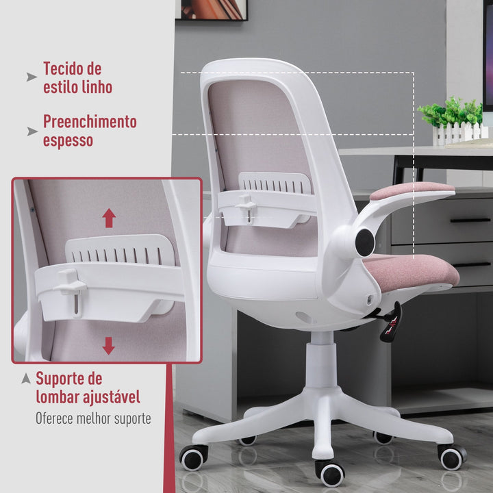 Cadeira de escritório giratória Função de inclinação Altura Ajustável com Carga 120 kg 62,5x60x90-98 cm Rosa