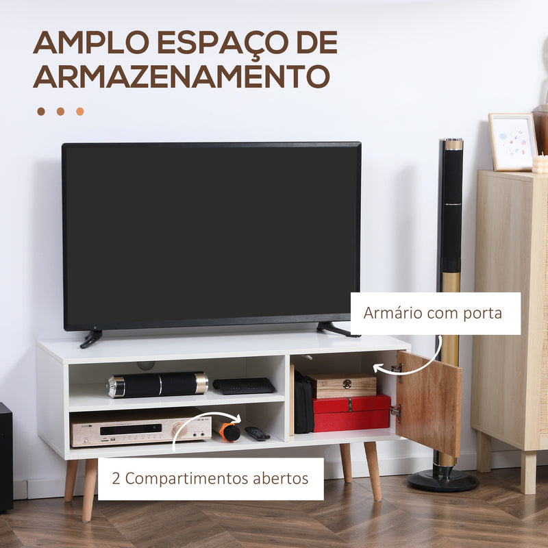 Móvel de TV Minimalista com 2 Prateleiras de Armazenamento e Armário Móvel de TV para Televisores de até 55 Polegadas para Dormitório 110x40x50cm Branco e Madeira