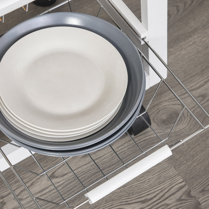 Carrinho de cozinha Carrinho de serviço multifuncional com gavetas Cestas Prateleiras de especiarias Toalheiro Rodas 92x37x82 cm Branco