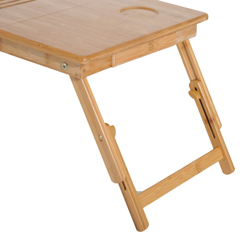 Mesa de Computador Portátil Bambu Dobrável Reclinado Altura ajustável Suporte Mesa de volta 1 Gaveta 55x35x22-30cm