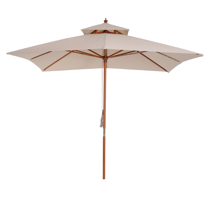 Guarda-sol 3x3 m de Bambu Madeira para Jardim Terraço Pátio Praia Tecto Duplo Rectângulo Poste de 48mm Creme