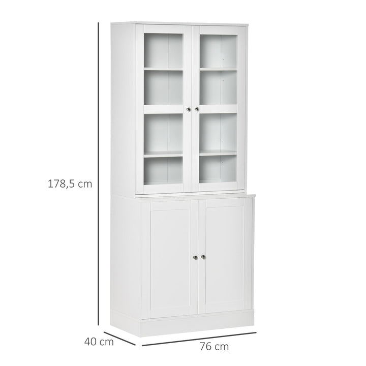 Vitrine para Sala de Estar Estante de Livros com 4 Portas e Prateleiras Superiores com Altura Ajustável Estilo Moderno Multiúso para Cozinha Escritório Dormitório 76x40x178,5 Branco