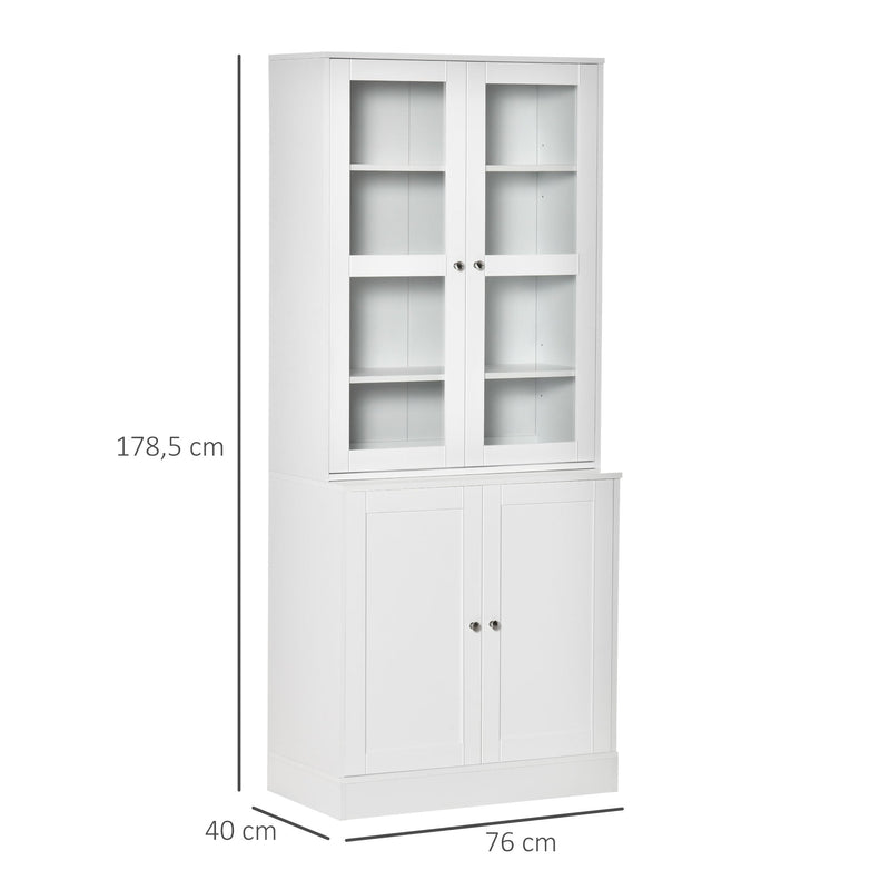 Vitrine para Sala de Estar Estante de Livros com 4 Portas e Prateleiras Superiores com Altura Ajustável Estilo Moderno Multiúso para Cozinha Escritório Dormitório 76x40x178,5 Branco