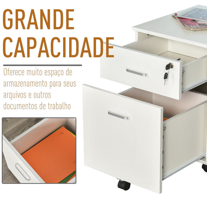 Gaveta com Rodas para Escritório 2 Gavetas com Espaço para A4 40x49x58 Branco