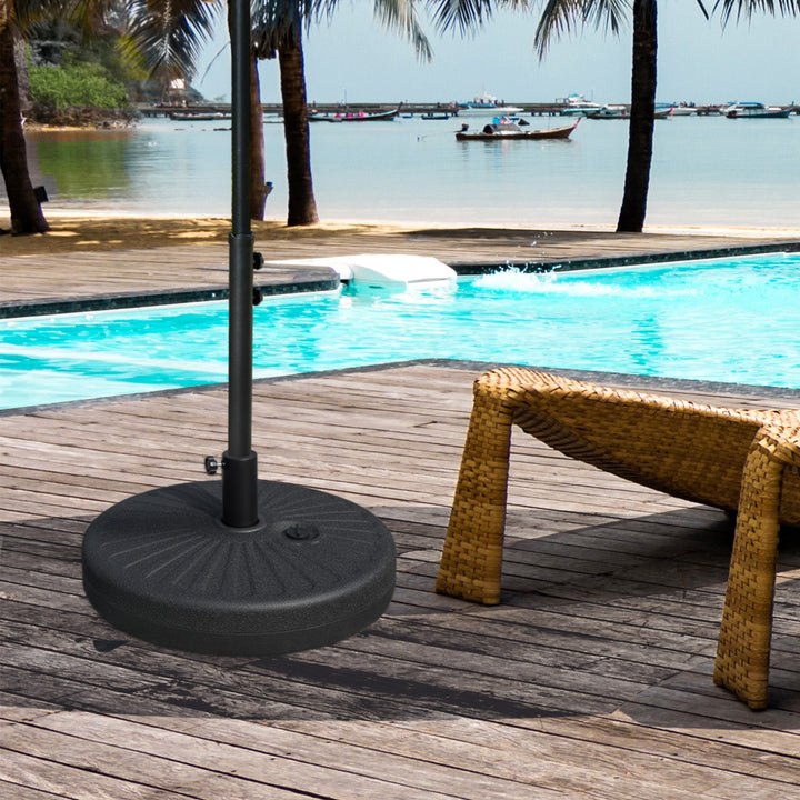 Base de Chapéu de Sol de Jardim Recarregável de Água 22kg Suporte de Chapéu de Sol Redondo para Mastros de 38mm/48mm Portátil para Terraço Pátio Ø51x28cm Preto