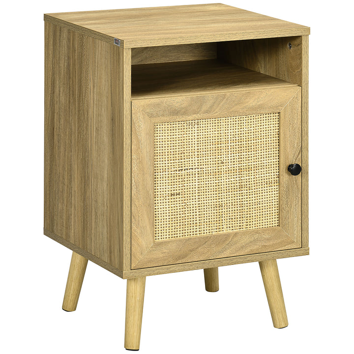Mesa de Cabeceira com Porta de Vime e Compartimento Aberto Mesa Auxiliar para Dormitório Sala de Estar 39x35x60cm Madeira