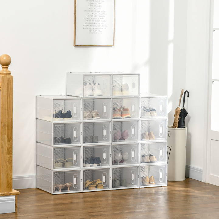 Armário Modular de Plástico Sapateira Modular com 18 Cubos Portas Magnéticas Organizador de Sapatos para Entrada Corredor Dormitório 28x36x21cm Transparente
