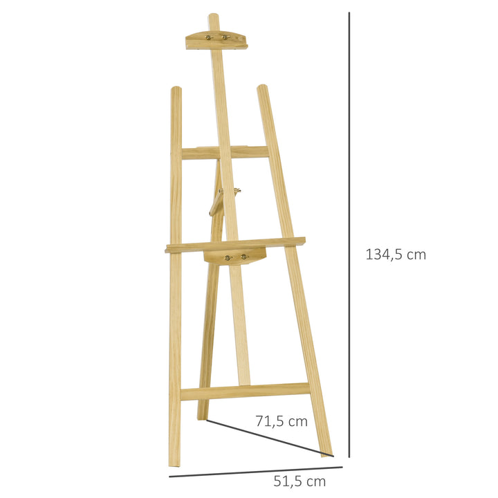 Cavalete Pintura de Madeira Cavalete de Desenho Estúdio Inclinável 90° com Suporte Tripé e Pincel 51,5x71,5x134,5cm Madeira Natural