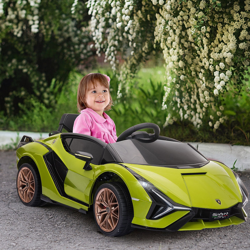 Carro Elétrico Lamborghini SIAN 12V para Crianças acima de 3 Anos com Controle Remoto Abertura da Porta Música MP3 USB e Faróis 108x62x40cm Verde