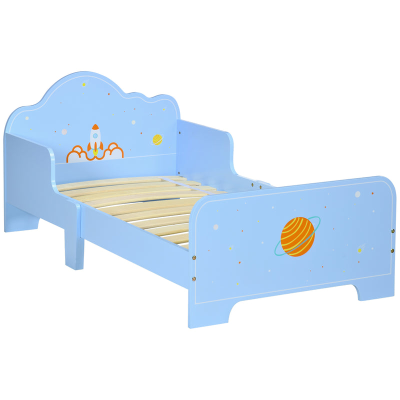 Cama para Crianças de 3-6 Anos 143x74x59cm Cama Infantil de Madeira com Barreiras de Proteção Carga Máxima 80kg Azul