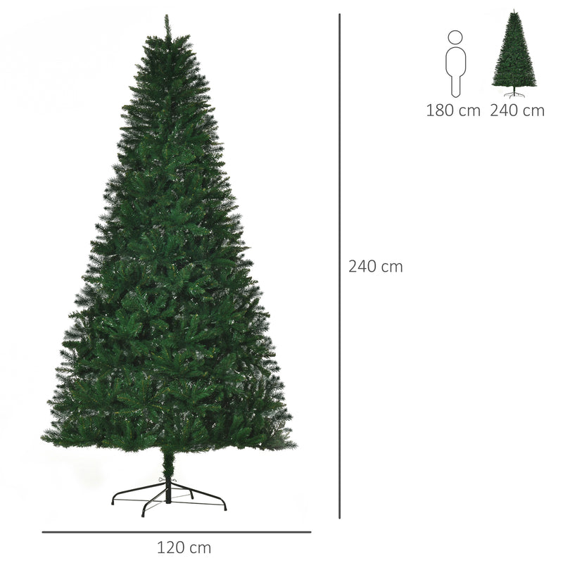 Árvore de Natal Artificial 240cm Ignífuga com 1499 Ramas com 2 Tipos de Pontas de PVC e Base de Aço Decoração de Natal para Interiores Verde