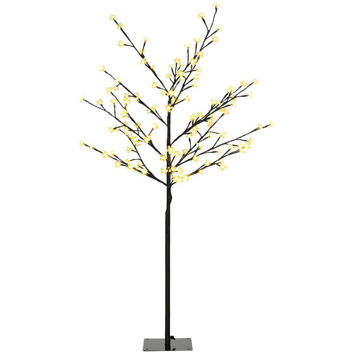 Árvore de Cerejeira com 120 Luzes LED IP44 Branco Quente Candeeiro Decorativo de Flor de Cereja com Ramos Flexíveis para Sala de Estar Festas Interiores 17x17x120cm Preto