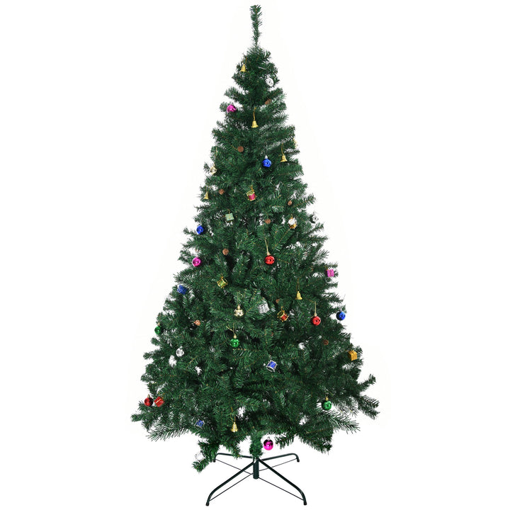 Árvore de Natal Artificial 210cm Ignífugo com 1036 Ramos 53 Decorações Folhas de PVC e Suporte Metálico Decoração de Natal para Interior Verde