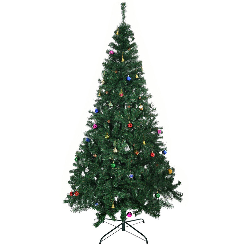 Árvore de Natal Artificial 210cm Ignífugo com 1036 Ramos 53 Decorações Folhas de PVC e Suporte Metálico Decoração de Natal para Interior Verde