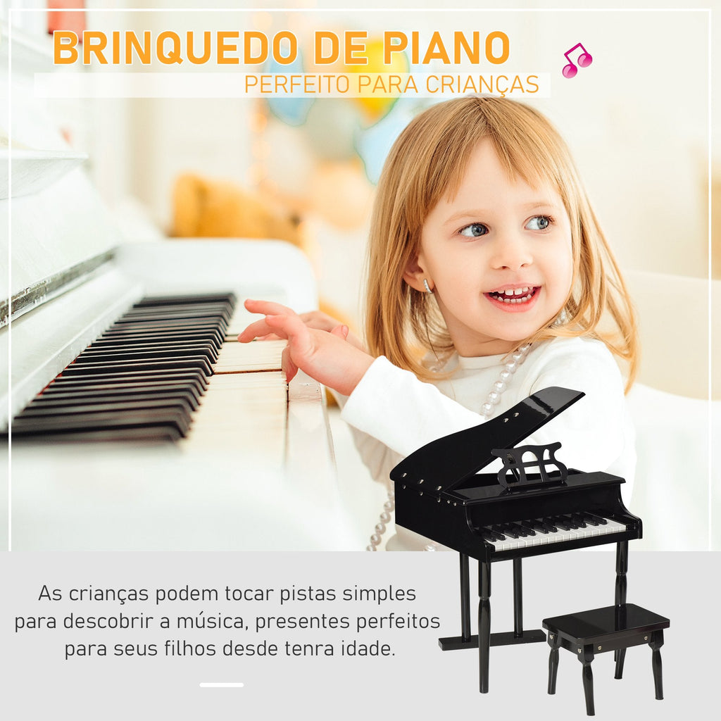 Mini piano infantil com banco 30 teclas com suporte para partitura 52x