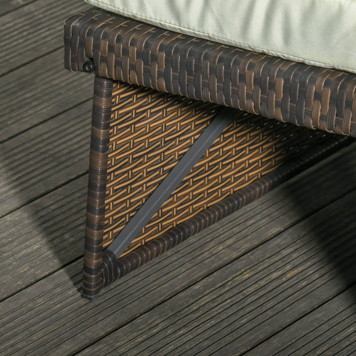 Sofá de Vime de 2 Lugares com Mesas Laterais e Apoio para os Pés com Armazenamento Sofá de Jardim com Encosto Inclinável e Almofadas com Capas Removíveis 130x72x96cm Marrom e Bege