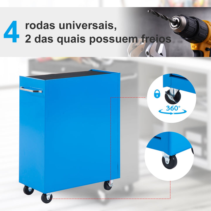 Carrinho de Ferramentas de Aço com 5 gavetas e 4 rodas Azul 61,5x33x85 cm