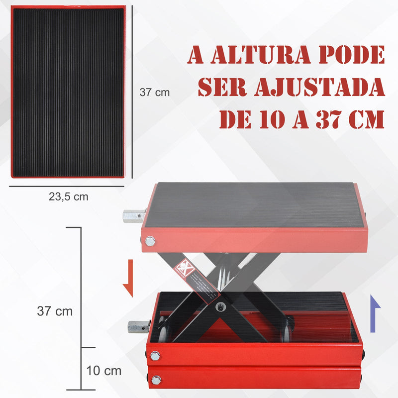 Plataforma de elevação de tesoura com altura ajustável Carga 500 kg 41,5x23,5x10-37 cm Preto e Vermelho