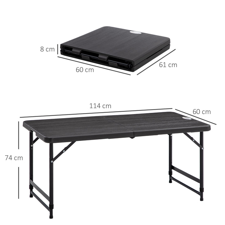 Mesa de Jardim Dobrável Mesa de Exterior com Altura Ajustável para 4 Pessoas para Pátio Varanda Carga Máx. 60kg 118x60x56-74cm Cinza Escuro