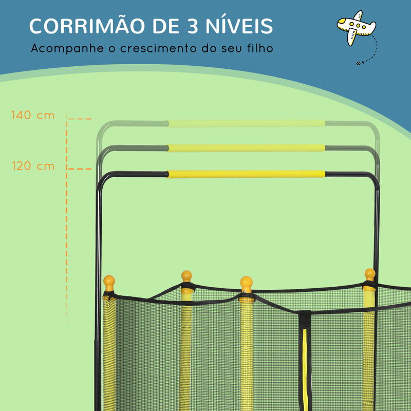 Trampolim Infantil Ø110 cm Trampolim para Crianças de 1-10 Anos com Rede de Segurança Barra Ajustável para Interior e Exterior Ø140x120-140 cm Amarelo