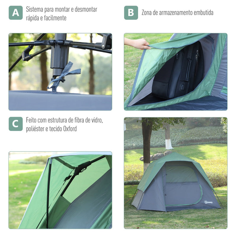 Tenda para 3-4 pessoas Fácil de implantar Impermeável 270x250x160cm Verde