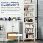 Armário Alto de Casa de Banho com 2 Portas de Vidro e 3 Prateleiras Abertas Armário Auxiliar Estilo Moderno para Sala de Estar Dormitório 53x30x162cm Branco