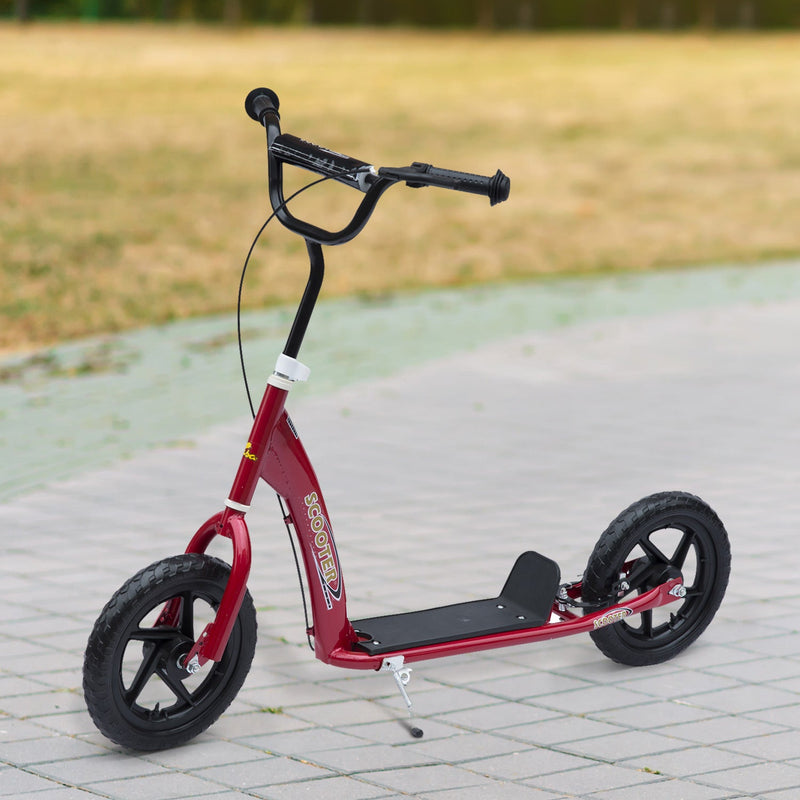 Trotinete para Crianças acima de 5 anos Scooter de 2 Rodas Grandes de 12 Polegadas com Freio e Guidão Ajustável em Altura Carga Máx. 100kg 120x52x80-88cm Vermelho