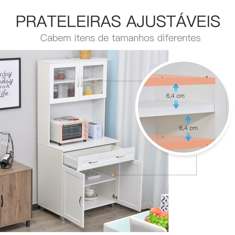 Armário de cozinha com prateleiras internas ajustáveis ??e gaveta 80x48x170 cm Branco