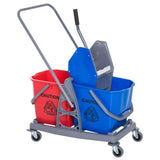 Carro de Limpeza Professional Carro de Limpeza de Metal com 2 Baldes de 25 Litros Removíveis Escorredor Manual e 4 Rodas 73x45x92cm Vermelho e Azul