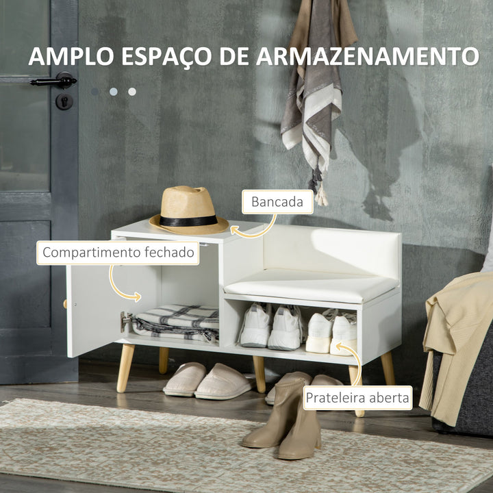 Banco Sapateiro com Compartimento Aberto e Almofada Acolchoada para 4 Pares de Sapatos para Entrada Corredor 80x33x49cm Branco