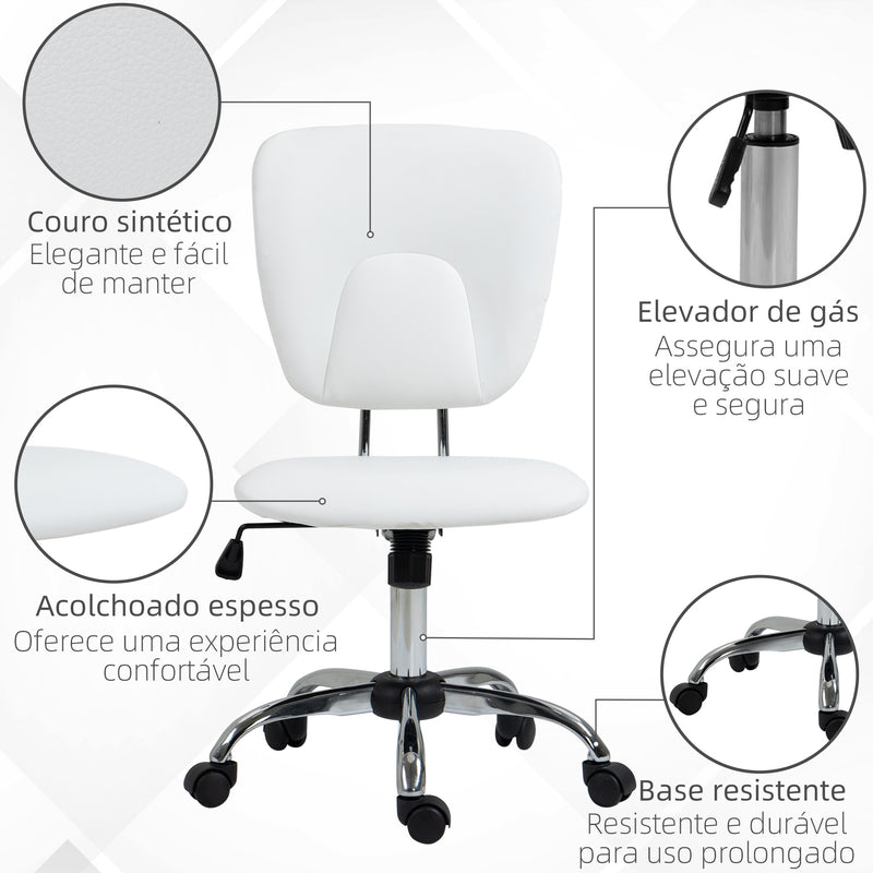 Cadeira de Escritório Cadeira de Escritório Giratória de Couro PU com Altura Ajustável e Função Basculante para Estúdio Dormitório Carga Máxima 120 kg 50x54x87,5-96,5 cm Branco