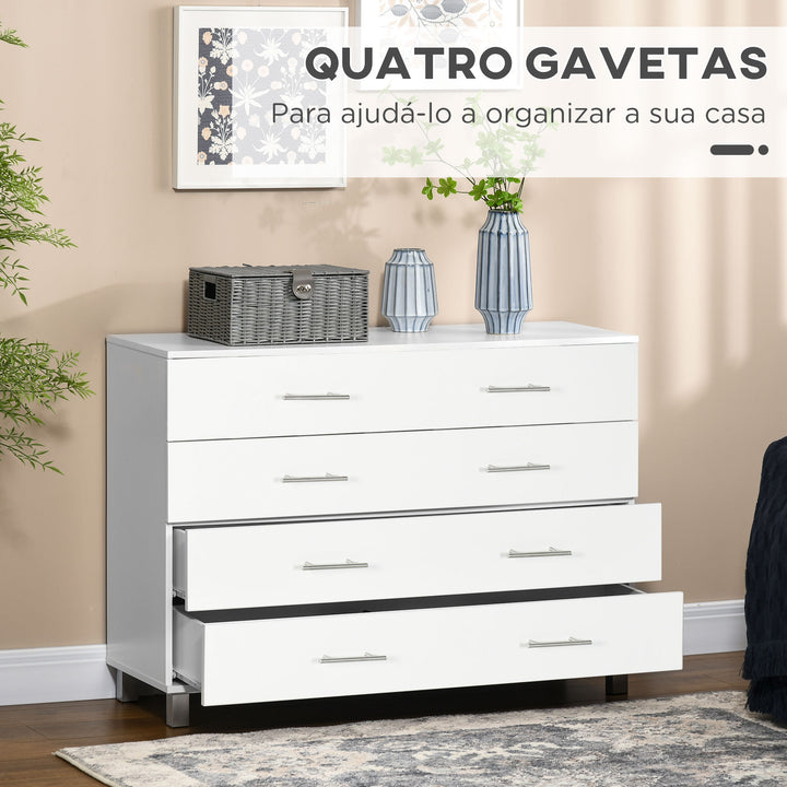Cómoda com 4 Gavetas Cómoda de Dormitório com Pés de Estilo Moderno para Sala de Estar Entrada Corredor 112x38,2x81cm Branco