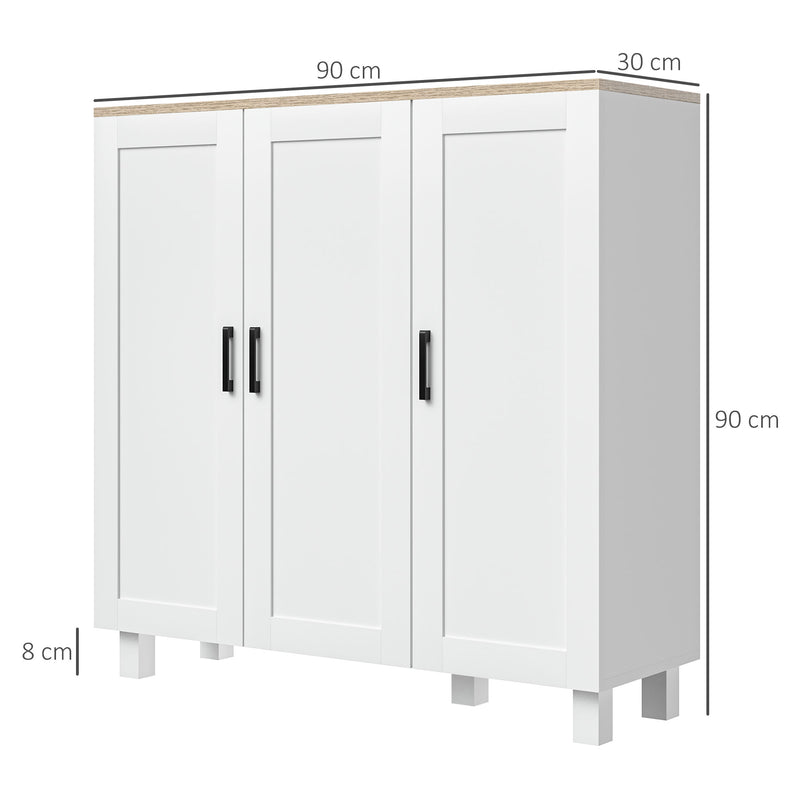 Aparador de Cozinha Armário para Sala de Estar Móvel Buffet com 3 Portas e Prateleiras Ajustáveis para Sala de Jantar Estilo Nórdico 90x30x90 cm Branco e Madeira