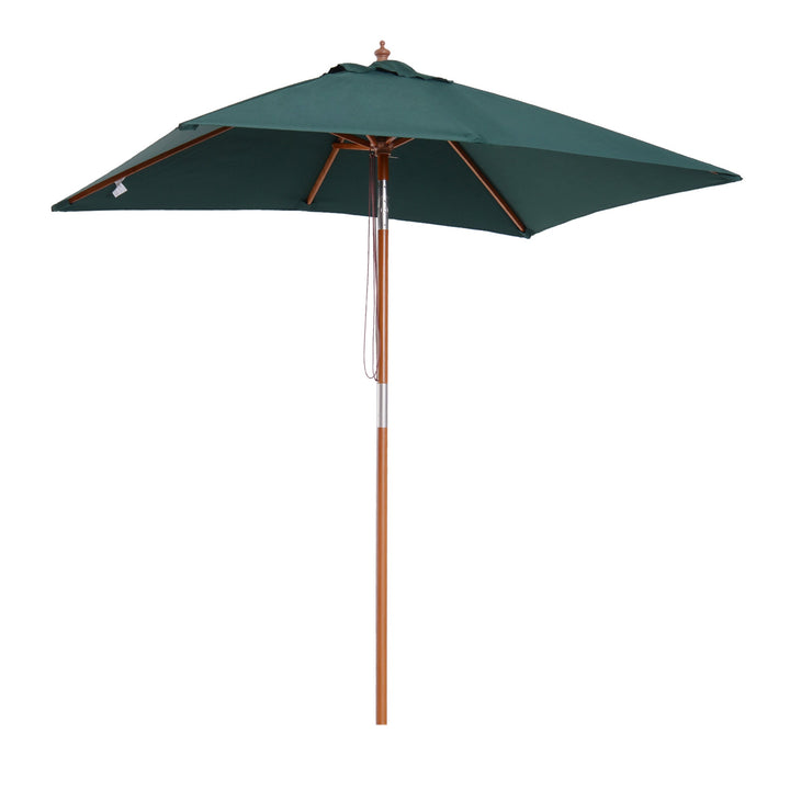 Chapéu de Sol de Jardim 200x150x230cm Chapéu de Sol Retangular Inclinável com Polia Duplo Teto e Mastro Desmontável de Madeira para Terraço Pátio Verde