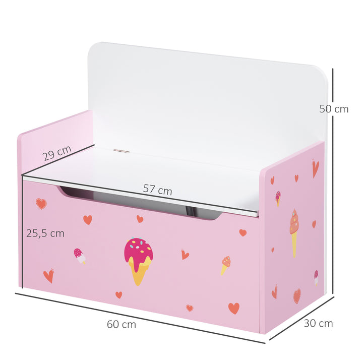 Baú Infantil 2 em 1 Baú de Armazenamento Organizador de Brinquedos para Crianças acima de 18 Meses com Tampa de Fechamento Seguro para Dormitório Sala de Jogos Carga 50kg 60x30x50cm Rosa