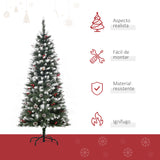 Árvore de Natal Artificial 150cm Ignífugo com 408 Ramos 28 Bagas 24 Pinhas Folhas de PVC e Suporte Metálico Decoração de Natal para Interiores Verde