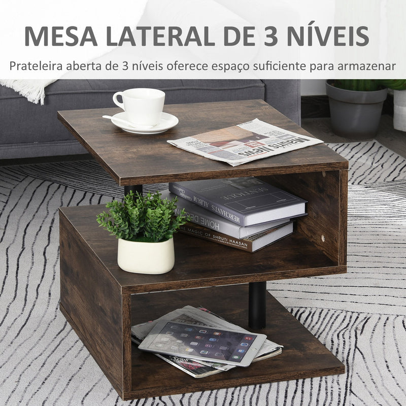 Mesa de centro em forma de S de estilo industrial vintage com 3 níveis 48x48x48 cm